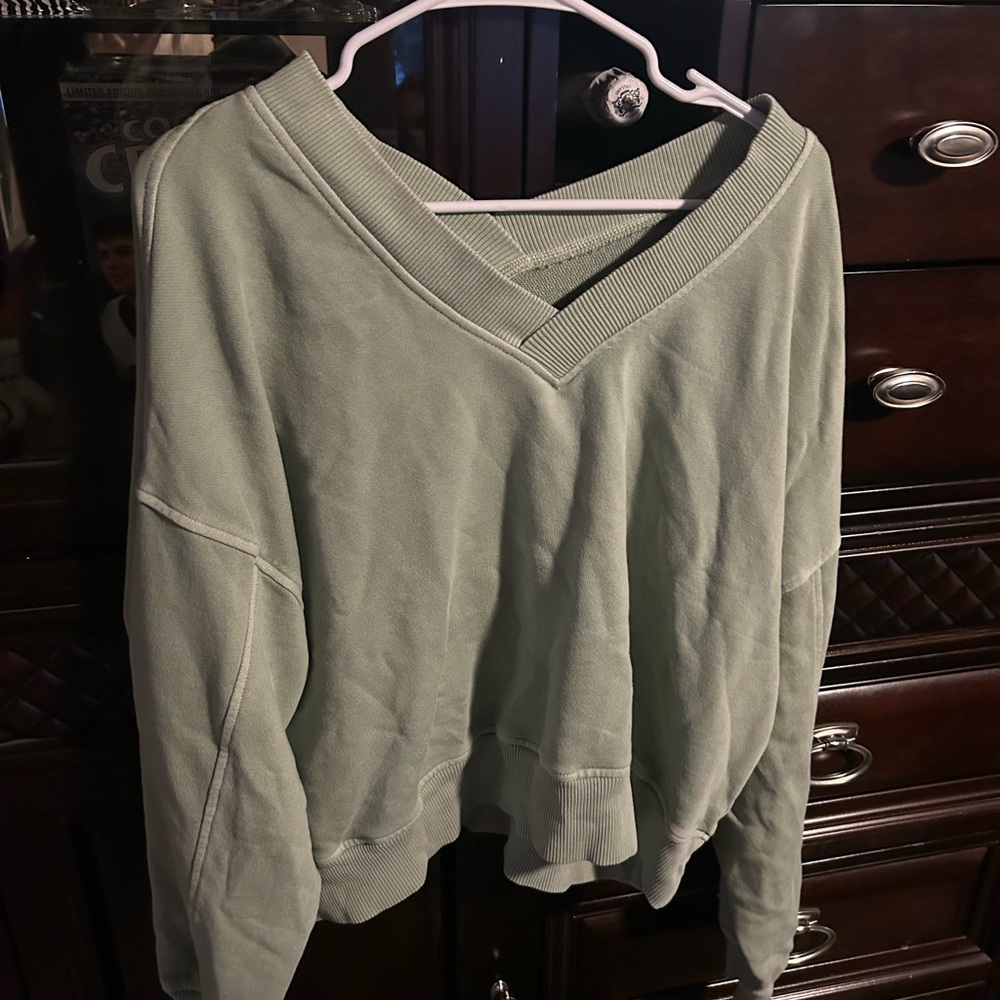Pastel Green Double V-Neck Sweatshirt (only worn once) (looks darker on camera)